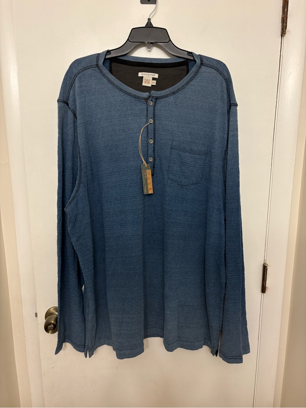 Carbon 2 Cobalt Watermark Henley Shirt NWT Blue Long Sleeve Mens XXL Tall (XXLT)